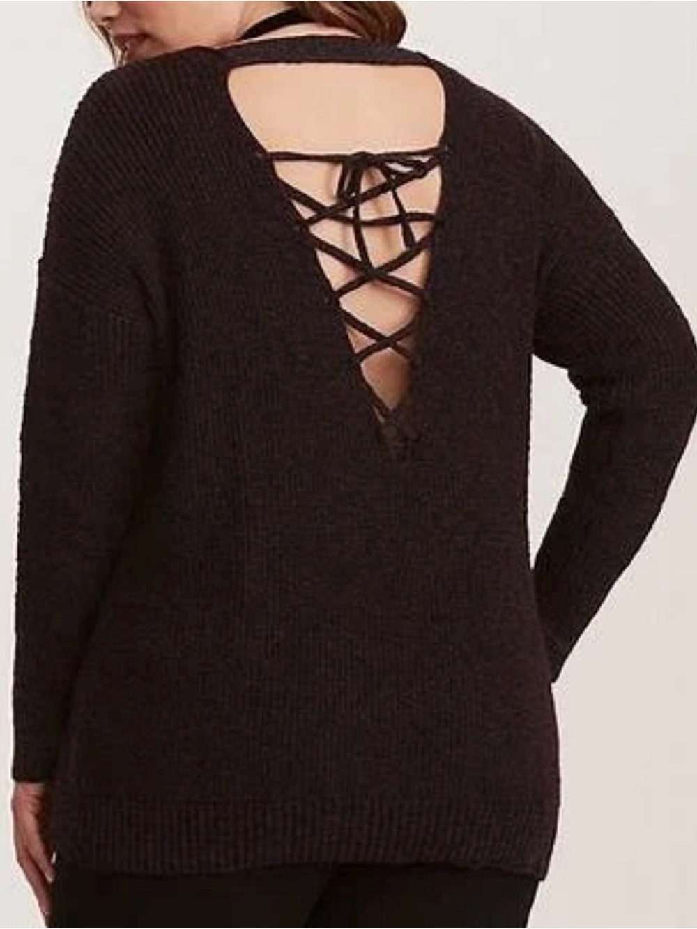 Torrid Black Lace-Up Back Knit Sweater Relaxed fit size 3X